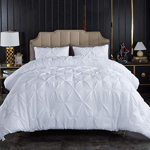 Andency White Pinch Pleat Comforter Twin(66x90Inch), 2 Pieces(1 Pintuck Comforter, 1 Pillowcase