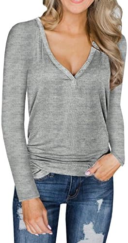 Lateemore Womens Deep V Neck Long Sleeve Henley Shirts Button Up Knit Tunic Top Blouse