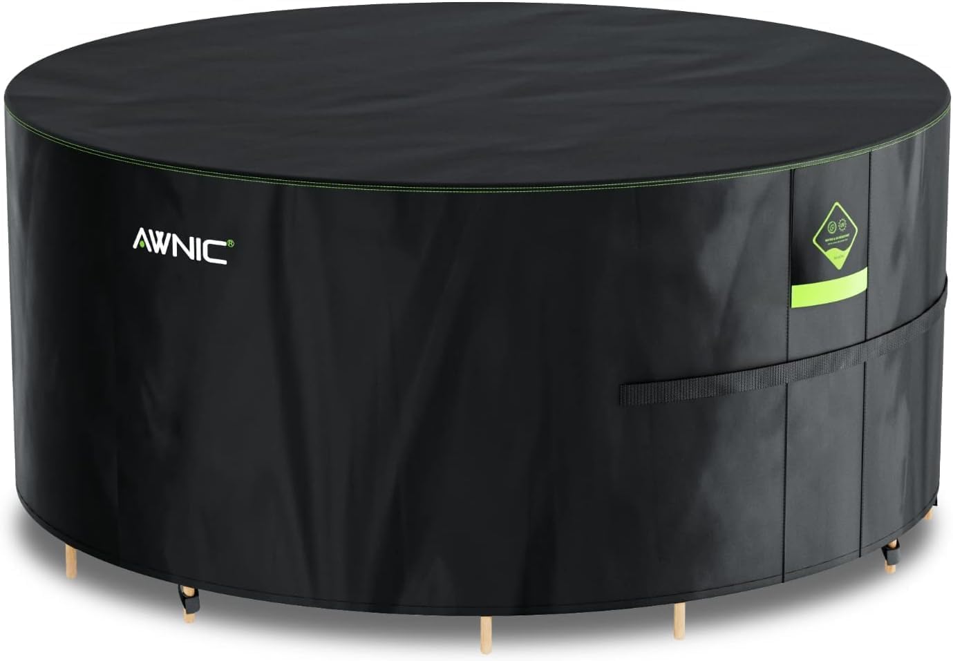 AWNIC Garden Furniture Cover Waterproof with Hooks Heavy Duty 420D Oxford, Windproof Anti-UV Outdoor Patio Table Covers with Air Vent Hot Tub Pool Cover, Round Black (Ø160*71cm)