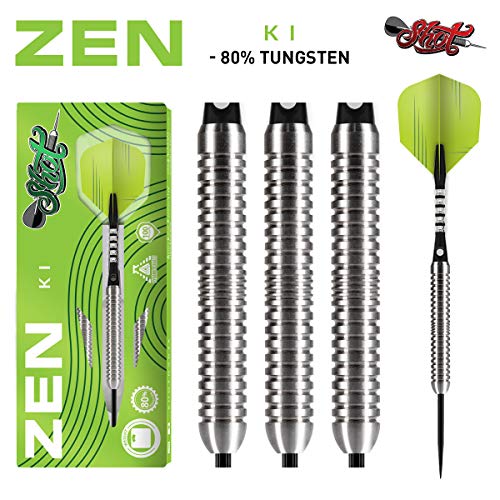 Shot! Darts Zen Ki-Steel Tip Dart Set-Center Weighted-80% Tungsten Barrels (24)