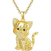 OSCCI Crystal Cat Pendant Necklace, Kitten Charm Necklace for Women, Daily Jewelry for Animal Lovers