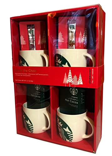 Starbucks Share The Cheer 4 14 Ounce Mugs, 2 Starbucks Via Packets, And 2 Classic Cocoa Packet Bundle