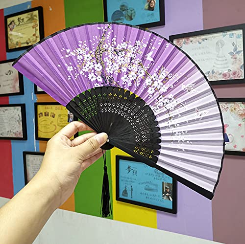 Losuya 2pcs Folding Fans Handheld Fans Fabric Hand Holding Fans for Party, Wedding, Gifts, Wall Decoration