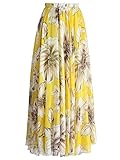 Dearlovers Women High Waist Pleated Boho Floral Maxi Chiffon Long Skirt Beach Skirts
