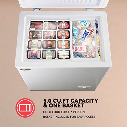 5.0 Cubic Feet Chest Freezer Compact Deep Freezers with Adjustable