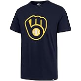 47 MLB Men's Imprint Match Team Color Primary Logo Word Mark T-Shirt (Milwaukee Brewers Navy, Large)