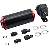 6AN Inline Fuel Filter Kit with Bulkhead Adapters, Push Lock Fittings and Fuel Filter Mounting Bracket for 3/8 Fuel Line Hose