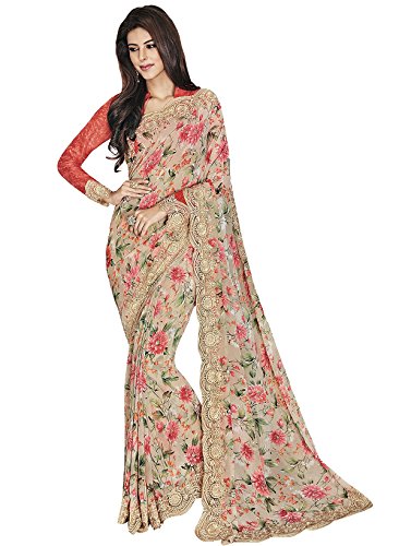 IndusDiva Women's Beige Georgette Saree