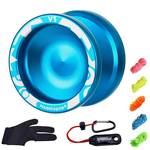 YOSTAR Yoyos for Kids, High Performance MAGICYOYO V3 Alloy Aluminum Metal Yoyo Responsive Blue Yoyo with Extra 5 Strings, Yoyo Glove, Holster