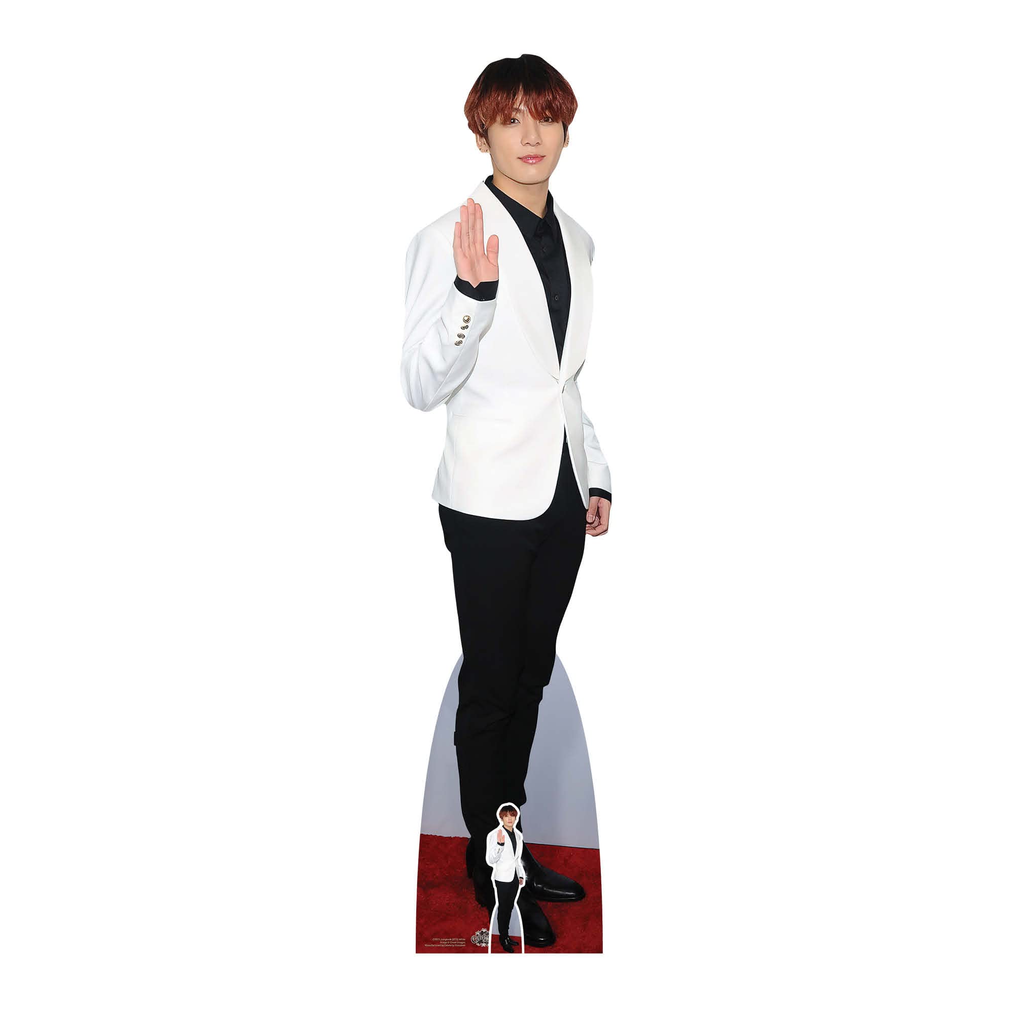 Star Cutouts CS973 Jungkook BTS White Outfit Waving Lifesize Cardboard Cutout with Mini – K-Pop Fan Display, Party Decoration & Gift — image 1