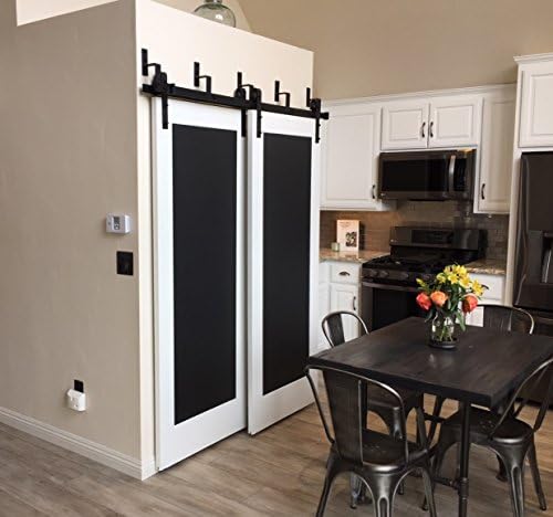 Rustic Barn Double Door Bypass Sliding Barn Door Hardware Kit with J -Shape Hangers