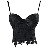 VEENDEO Women's Floral Lace Bustier Crop Top Punk Gothic Corset Bra Tops