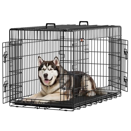 Jaula para Perros Plegable con 2 Puertas, Bandeja Extraíble, 122 x 74,5 x 80,5 cm, XXL, Negro PPD48H