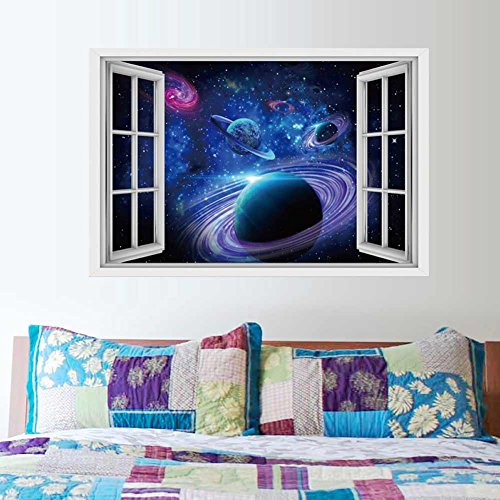 CNUSER Window View Wall Murals, 3D Space Stickers,Outer Star Wall Decals Milky Way Galaxy Decorations - Thumbnail 3