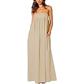 ebossy Women's Summer Backless Tied Spaghetti Straps Casual Loose Cutout Maxi Dress with Pockets