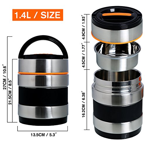 Vacuum Insulated Lunch Box Keep Food Warm Lunch Containers Stainless Steel Bento Box Thermal Insulating Food Carriers Leakproof Food Savors Heat Holding 8hr with Folding Spoon 3 Tiers - Thumbnail 3