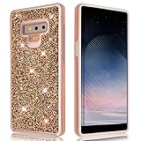Samsung Galaxy Note 9 Glitter Shiny Bling Sequin Sparkle Diamond Hybrid Rubber Hard Crystal Heavy Duty Protective Phone Case Cover for Samsung Galaxy Note9 (Rose Gold)