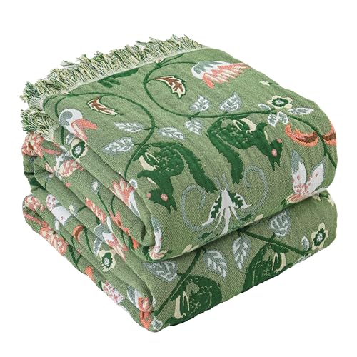 HOORDRY Musselin Decke 100% Baumwolle Tagesdecke Grün/Weiß 200×230CM