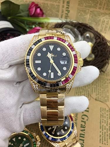 XRLSONE New Men Automatic Mechanical Rainbow Diamonds Stainless Steel Gold Black Blue Green Classic Gent'S Watch