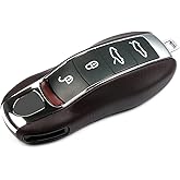 LIMBQS Leather Key Fob Cover for Porsche Macan Panamera 911, Key Chain Keychain Key Cover for Porsche Cayenne 718 Cayman Boxster Accessories (Marsala Red)