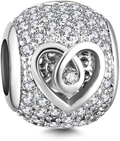 Glamilia Sterling Silver Cubic Zirconia Heart Filigree Round Bead Charms for Bracelets