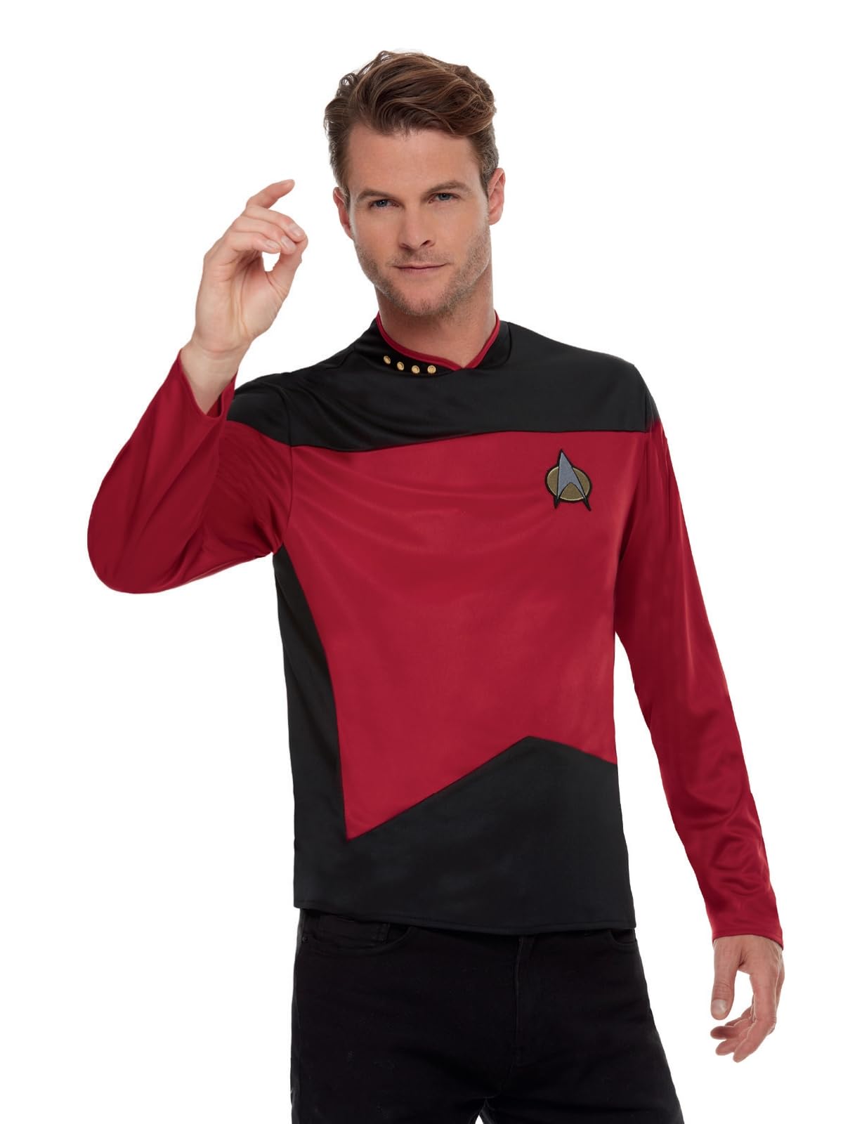 Smiffys Star Trek Costume, Adults Star Trek The Next Generation Command Uniform, Top Embroidered Badge & Collar Detail, Star Trek Command Uniform TNG, Official Star Trek Halloween Fancy Dress
