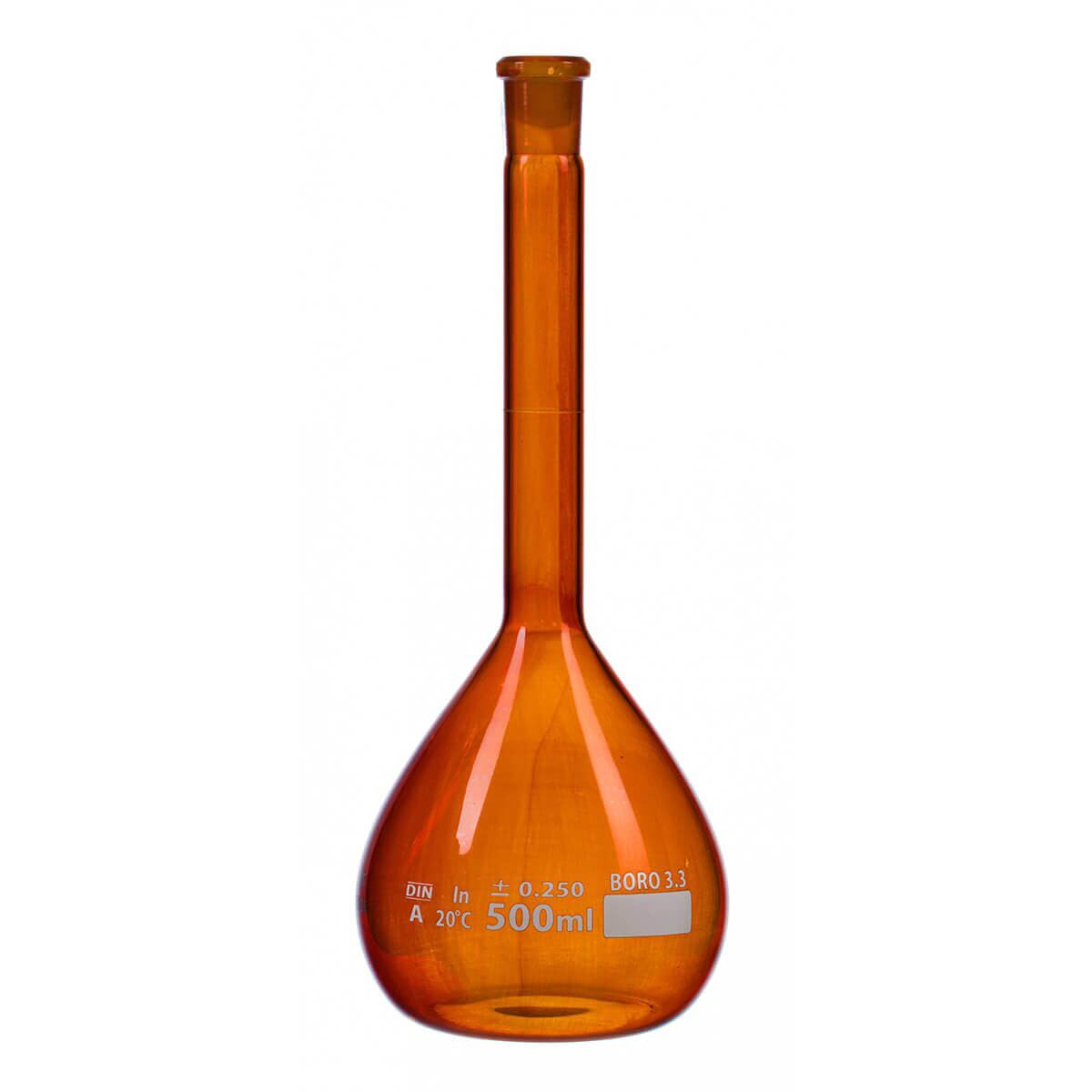 Volumetric Flask, Amber, 100 mL, with Glass