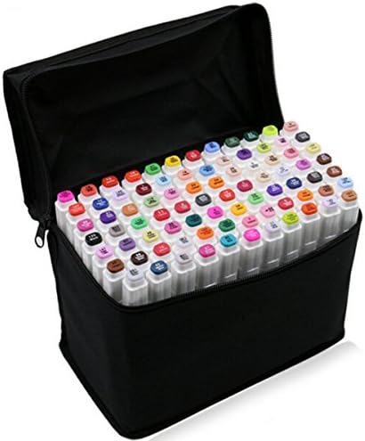 80-Color Marker Pen Set, Dual Heads Animation Design Drawing Art Pen, Graffiti Pen for Students Manga Artist Sketch Marker pens Set (White)（Losangeles Distribution）