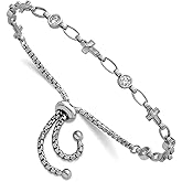 JewelryWeb 1.8mm 925 Sterling Silver Rhodium Plated Polished Cubic Zirconia and Religious Faith Cross Bolo Bracelet Link Bracelet for Women