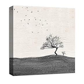 Canvas Wall Art Abstract Blackground Tree Pop-up Painting Artwork for Home Prints Framed - 12x12 inches