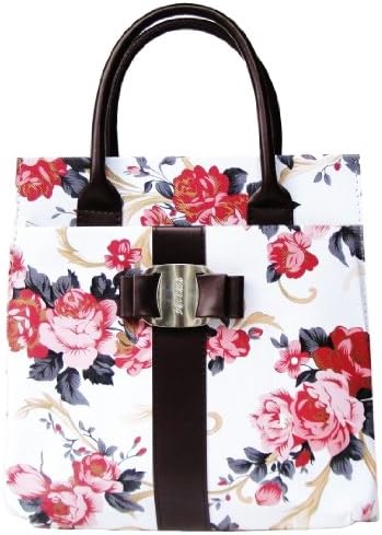 Women's Rose Pattern PVC Satchel Bag with Front and Back zip Pockets