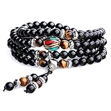 AmorWing Unique Gift Multilayer Tiger Eye and Obsidian Malas Prayer Beads Bracelet