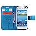 Samsung Galaxy S3 Case Cover EMAXELER Stylish Wallet Case Diamond Embossed Kickstand Flip Credit Cards Slot Cash Pockets PU Leather Flip Case for Galaxy S3 Wish Tree Blue