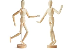 HANIFOREVER 2 Pack Wooden Mannequin,12in Posable Drawing Figurines Dummy,Art Drawing Figure Model Manikin Dolls for Home Office Desk Décor Sketching Painting, Body Action Figure Artist Gifts
