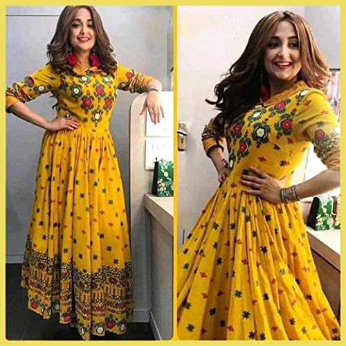 KBUYZ Anarkali Light and Comfortable Kurti 3/4 Sleeve Yellow Color Kruti for Women