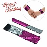Mermaid Bracelet for Birthday Party Favors Christmas Gifts, Two-color Decorative Reversible Charm Sequins Slap Wristband Strap Band for Kids,Girls,Boys,Women (A(2 Pack), Silver-Rose)