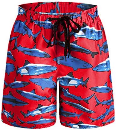 ORANSSI Big Boys' Shark Swim Trunks Beach Shorts (L(Waist 26-29), Red Blue)