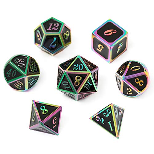 REDSUN D&D Metal Dice,RPG Dice Set,Polyhedral Solid Enamel Zinc Alloy ,New Font,for Role Playing Game Dungeons and Dragons (Rainbow Mirror Dragon dice 1)