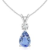 Angara Natural Tanzanite Solitaire Pendant for Women | Prong-Set Tanzanite Teardrop Pendant with Diamond in 14K Solid Gold/Silver/Platinum With 18" Chain | December Birthday, Gemstone Jewelry Gift