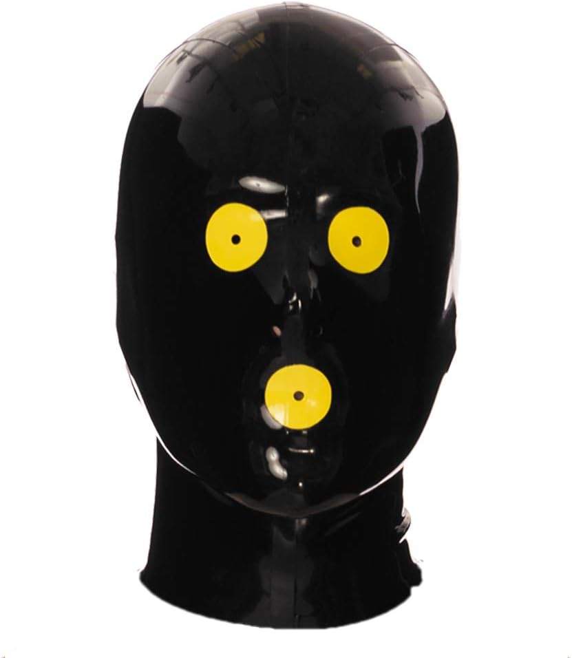 Máscara de látex con capucha de goma negra para ojos y boca con