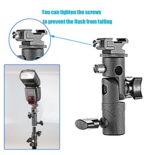 Camera Flash Speedlite Mount Stand and Umbrella Holder Mount 180°Swivel Light Stand E Type Light Bracket for Camera DSLR Nikon Canon Pentax Olympus and Other DSLR Flashes Studio Light LED Light - Thumbnail 2