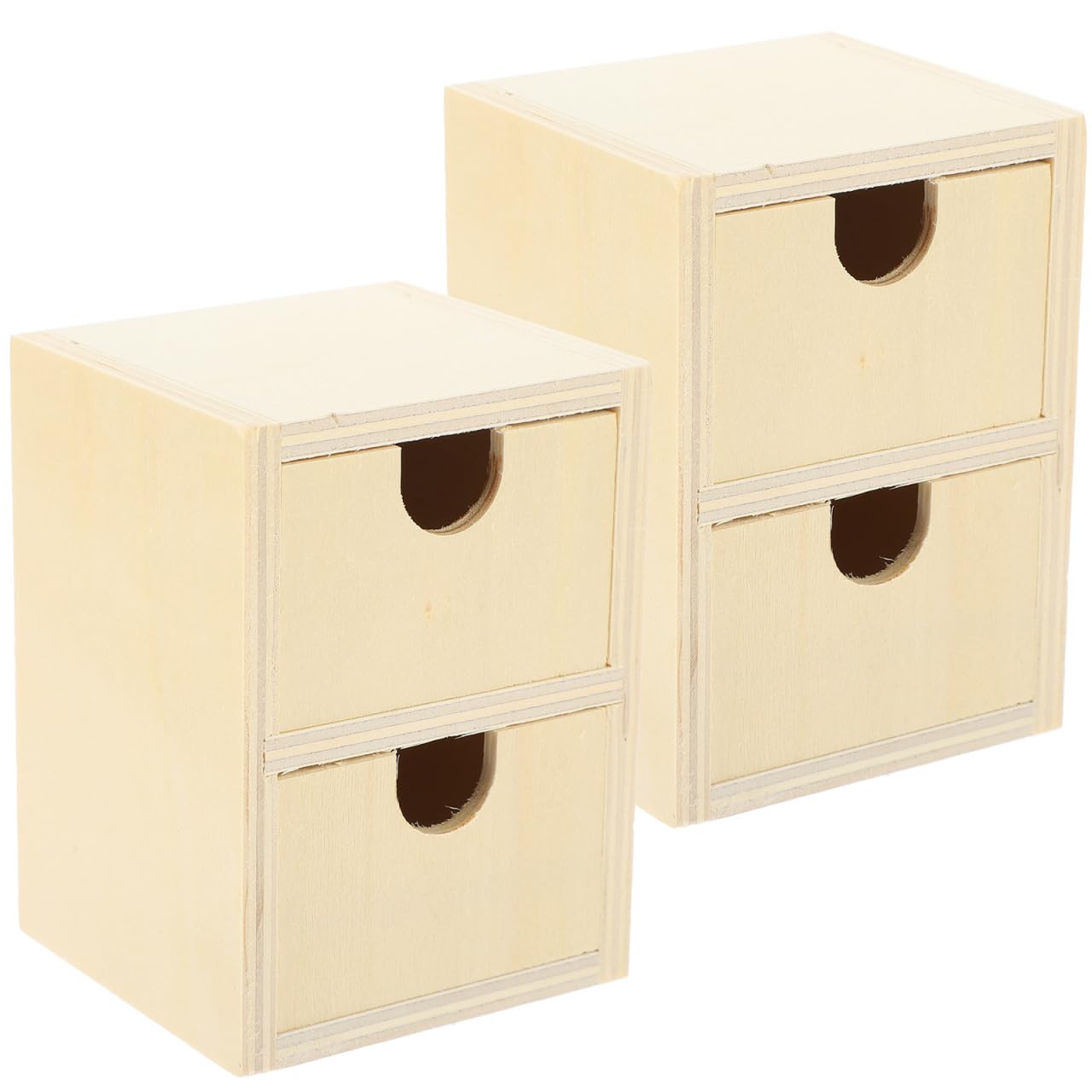 ULDIGI 2pcs DIY Unpainted Wooden Small Drawers 2 Layers Blank Storage Boxes for Boys and Girls Craft and Home Organization