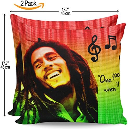 Serra Home 2-Pack Decorative Multicolored Bob Marley Musical Notes, 18" x 18" Throw Pillow Covers Set Turkish New Design Linen Square Made in Turkey Patterned Cases Couch Cushion for Sofa Bedroom