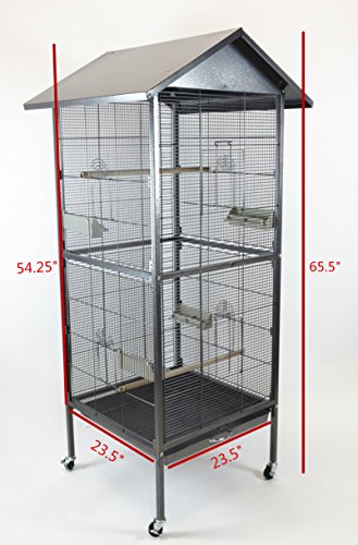 Homey Pet - 65" House Shape Bird Cockatoo Macaw Cage with Roof Casters, Feed Door, Perch, Metal Tray. Size: 23 Â½" (W) x 23 Â½" (L) x 54 Â¼' (H). Item ID:PR-1610-BSV