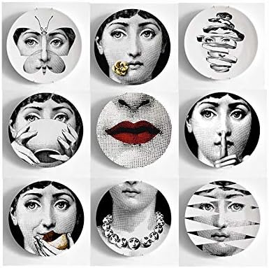 SUNNYFOR Fornasetti 9 Pieces Piero Decorative Plates Dishes 8 Inch Face Decorative Wall Plates For Hanging Porcelain Plates