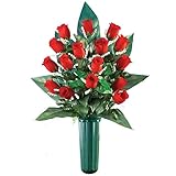 Floral Cemetery Memorial Vase Garden Stake Red Large