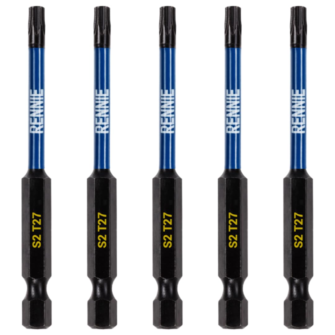 5 x Rennie Tools 75mm Long T27 TX27 Impact Screwdriver Driver Bits Set. Heavy Duty Magnetic Torx Screwdriver Bit Set. Black Oxide Coated Torx Impact Driver Bits. Torx Bit Set.