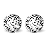 925 Sterling Silver 12 mm Aum Om Ohm Symbol Round Celtic Knot Weaving Post Stud Earrings