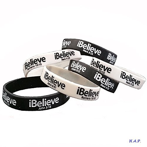 iBelieve Debossed Scripture Verses Wristband Black White Silicone