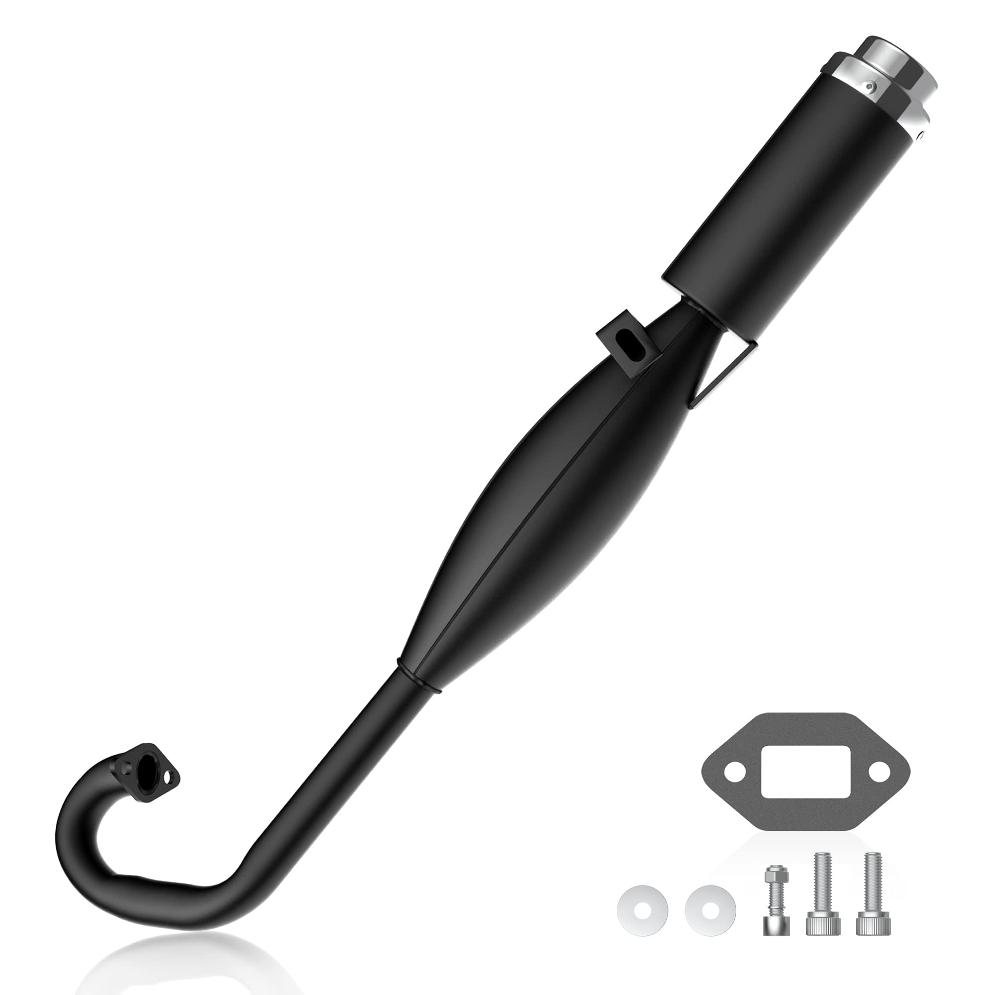 Photo 1 of 2-Stroke Muffler Exhaust Pipe with Expansion Chamber - Angled Design with Pipe Gasket - Compatible with 47/49cc CAG Daytona Pocket Bikes, Kids Mini Dirt Bike - Easy to Install